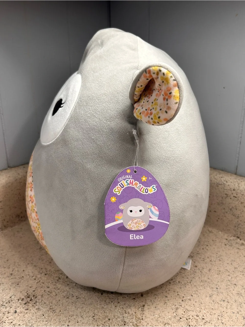 Squishmallows Grey Lamb Elea with Floral Belly and Ears Plush Toy NWT (14”)
